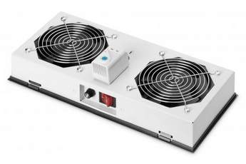 Módulo de 2 ventoinhas Digitus DN-19FAN-2-WM-I para armários de parede IP55. Inclui termóstato (0-35°C) e caixa de filtro. Cor Cinzenta (RAL 7035). - DN-19FAN-2-WM-I