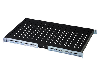 Prateleira fixa 1U (19") Digitus DN-19 TRAY-1-1000-SW. Para racks $\geq$ 1000mm. Suporta 100kg. Fixação 4 pontos, aço perfurado. Cor preta (RAL 9005). - DN-19TRAY-1-1000-SW