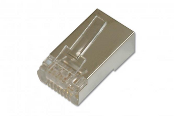 Pack de 100 fichas modulares RJ45 Cat 6 blindadas da Digitus. Ideais para a cravação de cabos de rede redondos (FTP/STP) e para garantir uma ligação Gigabit fiável. - DN-219603