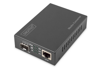 Conversor de Mídia (Media Converter) Digitus DN-82211. Converte 10G Base-T (RJ45) para SFP+ (Fibra). Suporta Multi-Rate 1G/2.5G/5G/10G. - DN-82211
