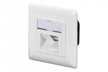 Tomada de rede (espelho) CAT 6 da Digitus (DN-9005-N). 2 portas RJ45 blindadas (STP). Caixa em zinco (die-cast), ângulo 40°, 1GBase-T. Branco Puro (RAL9003). - DN-9005-N
