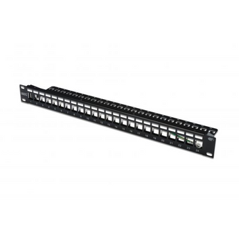 Patch panel modular e blindado de 24 portas para bastidores de 19". Ideal para keystone jacks Cat6A e outros. - DN-91411