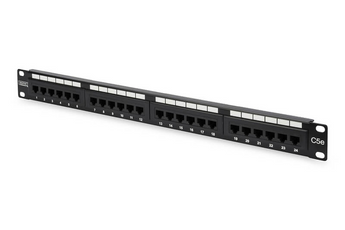 Patch panel 1U 19" da Digitus (DN-91524U). 24 portas RJ45 CAT 5e (não blindado), para terminação LSA (Krone). Ideal para redes 1GbE. Preto RAL 9005. - DN-91524U