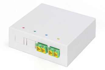 Tomada de parede FTTH da Digitus para terminação de fibra. Equipada com 2 acopladores LC/APC Duplex (4 portas), cassete de fusão e proteção IP45. - DN-931097