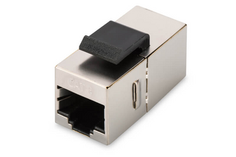 Acoplador modular CAT 5e blindado (DN-93513) da Digitus. Fêmea-fêmea (RJ45/RJ45) para painéis keystone. Caixa em zinco (die-cast), 360° blindagem, 1GBase-T. - DN-93513
