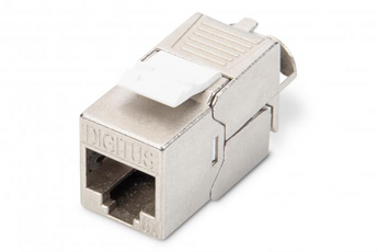 Digitus DN-93615. Módulo Keystone RJ45 Cat.6A blindado (360°). Instalação Tool-free (sem ferramentas). Certificado GHMT. Suporta PoE, PoE+ e 4PPoE (100W). Corpo em Zinco. - DN-93615