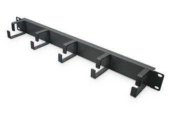 Painel de gestão de cabos de 1U para bastidores de 19". O painel da Digitus com 5 anéis de alumínio robustos é ideal para a organização horizontal de patch cords. - DN-97602