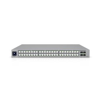 O Ubiquiti ECS-48S é um switch Enterprise L3 de alto desempenho com 32 portas 2.5G, 16 portas 10G, uplinks de 25G e 100G, Stacking e fontes redundantes.