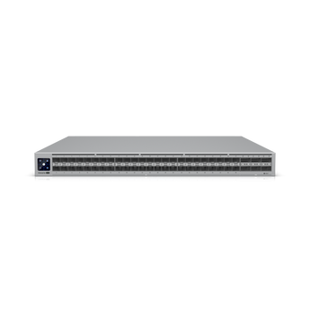 Switch de agregação de topo da Ubiquiti com 48 portas 25G e 6 portas 100G. O ECS-Aggregation oferece MC-LAG, PSUs/ventoinhas hot-swap e Etherlighting. - ECS-AGGREGATION