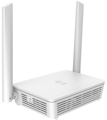 Terminal de rede ótica (ONT) da Huawei com Wi-Fi 6. O OptiXstar EG8041X6-10 oferece velocidades AX3000, antenas de alto ganho (7dBi) e 4 portas Gigabit. - EG8041X6-10