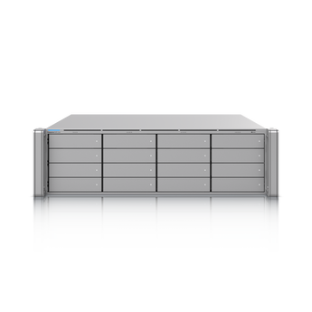 O poderoso gravador empresarial Ubiquiti ENVR-Core (3U). Suporta até 500 câmaras, 16 discos (expansível a 48), fontes redundantes e duas portas 25G SFP28.