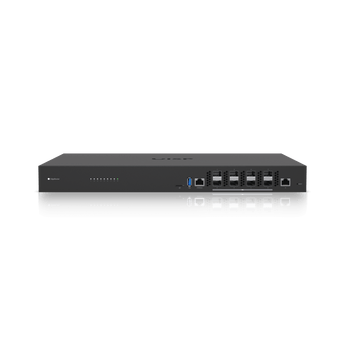 It's powered by a 16-core, 1.8GHz processor with 16GB DDR4 RAM, the EdgeRouter Infinity features (8)10G SFP+ ports and a Gigabit Ethernet RJ45 port for routing. - ER-8-XG
