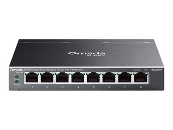TP-Link Omada ES208GP. Switch Smart Gigabit de 8 Portas PoE+ (64W). Gestão Centralizada Omada Cloud. Ideal para Vigilância (Alcance 250m, Remote Reboot). Fanless e Metálico. - ES208GP