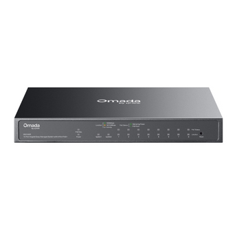 TP-Link Omada ES210GP. Switch Easy Managed de 10 Portas. 8 Portas PoE+ (Budget 63W). Porta Combo SFP/RJ45. Design Fanless (Silencioso). Gestão Cloud Omada. - ES210GP