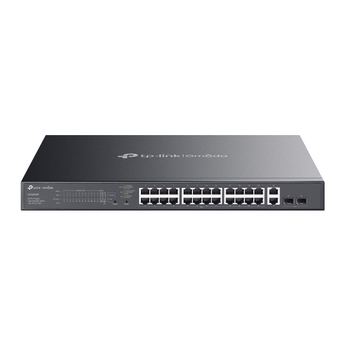 TP-Link Omada ES228GMP. Switch Smart Gigabit. 24x Portas PoE+ (384W Total). 2x Uplink RJ45 + 2x Uplink SFP. Gestão Omada Cloud. PoE Auto Recovery e Alcance 250m. - ES228GMP