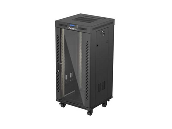 Armário bastidor de chão Lanberg 24U (600x600mm) Flat Pack. Porta em vidro temperado, ecrã LCD com termóstato, painel de ventilação e carga até 1200 kg. - FF01-6624-12BL