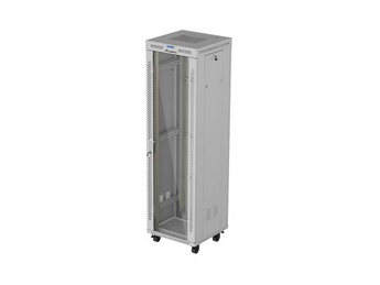 Armário bastidor de chão Lanberg 42U (600x600mm) Cinza (RAL7035). Flat Pack, porta em vidro temperado, ecrã LCD com termóstato, 2 ventoinhas, carga 1200 kg. - FF01-6642-12SL