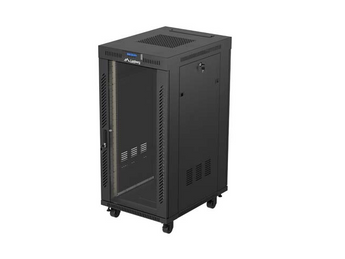 Armário bastidor de chão Lanberg 24U (600x800mm) Flat Pack. Profundidade extra, porta em vidro temperado, ecrã LCD com termóstato, 4 ventiladores e carga até 1200 kg. - FF01-6824-12BL