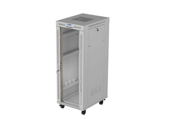 Armário bastidor de chão Lanberg 32U (600x800mm) Cinza (RAL7035). Flat Pack, profundidade extra, porta em vidro, LCD com termóstato, 4 ventiladores, carga 1200 kg. - FF01-6832-12SL