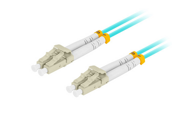 Cabo de fibra ótica (patch cord) 2m OM3 Multi-Mode (Aqua). Conectores LC/UPC Duplex, 3mm de diâmetro e LSZH. Ideal para 10/40GbE. - FO-LULU-MD31-0020-TQ