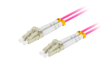 Patch cord de fibra ótica Duplex de 1m (violeta) da Lanberg. Fibra Multi-Modo OM4 (50/125µm) com conectores LC/UPC e revestimento LSZH. Baixa perda de 0.2dB. - FO-LULU-MD41-0010-VT