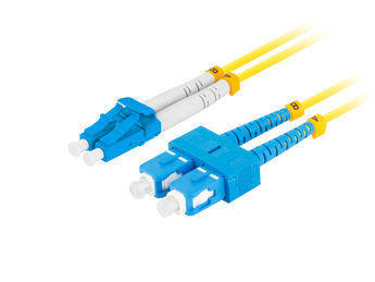 Patch cord de fibra ótica Duplex de 2m (amarelo) da Lanberg. Conectores híbridos SC/UPC para LC/UPC. Fibra Single-Mode G657A1 (9/125µm) com revestimento LSZH. - FO-SULU-SD11-0020-YE