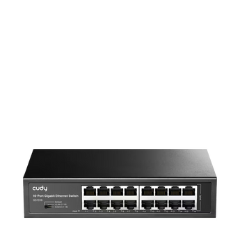 Cudy GS1016 5.0: switch de 16 portas Gigabit, VLAN, Extend até 250 m a 10 Mbps e caixa metálica sem ventoinha. Montagem em bastidor.