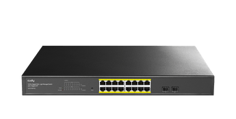 Cudy GS1016EPS2. Switch Rackmount 16 Portas Gigabit PoE+ (30W/porta). Budget 200W. 2 Slots SFP 1.25G. Gestão L2 (VLAN, QoS, SNMP). PoE Watchdog para CCTV. Proteção 6kV. - GS1016EPS2