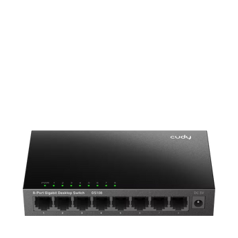 Cudy GS108 5.0: switch de 8 portas Gigabit, caixa metálica, IGMP Snooping e deteção de loops. Consumo máximo de 1,8 W e adaptador incluído.