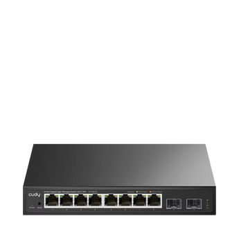 Cudy GS108ES2: switch com 8 portas Gigabit, 2 SFP, gestão web e SNMP, VLAN, QoS e agregação estática. Caixa metálica para mesa ou parede.