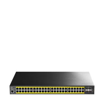 Cudy GS2048PS4 com PoE até 90 W por porta compatível, 4 SFP+ 10G, fonte de 750 W, VLAN, LACP e gestão web, SSH e SNMP V3. Para rack.
