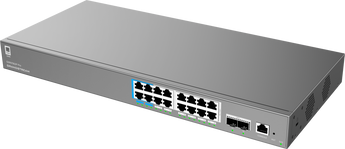 Switch Gerido Layer 2++ Grandstream GWN7802P PRO. 16 Portas Gigabit PoE+ (240W). 2x Uplinks SFP de 2.5 Gigabit. Routing Estático, VLAN avançada. Gestão Cloud. - GWN7802P PRO