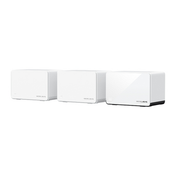 Sistema Mesh Wi-Fi 6 AX3000 Mercusys Halo H85X (Pack de 3). Inclui unidade principal com porta 2.5G. Velocidade 3 Gbps. Cobertura massiva até 650m². Roaming contínuo. - HALO H85X(3-PACK)