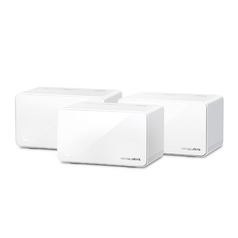 Sistema Mesh Wi-Fi 6 AX6000 Mercusys Halo H90X (Pack de 3). Velocidade 6 Gbps. Porta 2.5 Gigabit. Cobertura até 800m². Conecta 150+ dispositivos. Roaming contínuo. - HALO H90X(3-PACK)