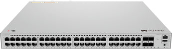 Switch Huawei eKit S310-48P4X-M. 48 portas Gigabit (PoE+) e 4 uplinks 10G SFP+. Design modular com 3 slots de energia (redundância 1+1+1) e até 1680W PoE.