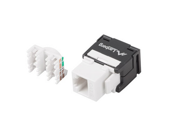 Módulo keystone Lanberg KSUA-2000. Categoria 6A U/UTP (não blindado), 180°, para terminação toolless (sem ferramentas). Compatível com PoE e AWG 22-26. - KSUA-2000