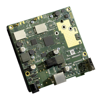 Crie o seu próprio CPE Wi-Fi 6 com a placa L11UG-5HaxD da MikroTik. Com rádio 5GHz AX, CPU ARM dual-core, porta GbE e conectores MMCX para antenas externas. - L11UG-5HAXD