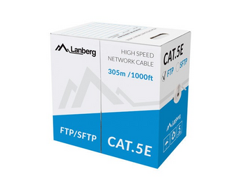 Lanberg LCF5-11CU-0305-S. Bobine de 305m Cat 5e F/UTP. Condutores 100% Cobre (CU). Blindado contra interferências. Euroclass Eca. Ideal para PoE e Instalações Profissionais. - LCF5-11CU-0305-S