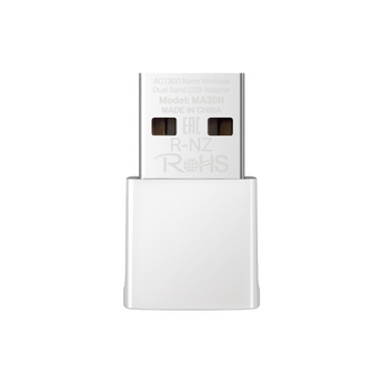 Adaptador USB Wi-Fi Nano Mercusys MA30N. Velocidade AC1300 (867+400 Mbps). Design ultra-compacto (Plug & Forget). Instalação Plug and Play no Windows 10/11. WPA3. - MA30N