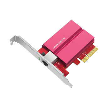 Adaptador de Rede PCIe Mercusys MA510E. Velocidade até 10 Gbps. Porta RJ45 Multi-Gigabit (10G/5G/2.5G/1G). Suporte Wake-on-LAN e QoS. Inclui bracket Low-Profile. - MA510E