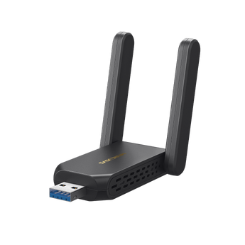 Adaptador USB Wi-Fi 6E Mercusys MA86XH. Tri-Band AXE5400 (2402+2402+574 Mbps). Acesso à banda 6 GHz. Antenas High-Gain, USB 3.0 e WPA3. Driver integrado. - MA86XH
