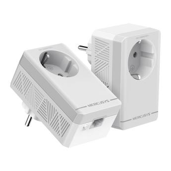 Mercusys MP300P KIT. Extensor de Internet via rede elétrica. Velocidade AV600. Com Tomada Integrada (Passthrough). Alcance de 300m. Modo Poupança de Energia. - MP300P KIT