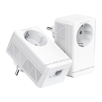 Mercusys MP500P KIT. Extensor de Internet via rede elétrica. Velocidade AV1000 com Porta Gigabit. Tomada integrada (Passthrough). Alcance de 300m. Plug & Play. - MP500P KIT