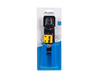 Alicate de cravar Lanberg NT-0204. Especial para fichas RJ45 Pass-Through (corta o excesso de fio). Suporta também RJ11/RJ12. Mecanismo de roquete e decapador. - NT-0204