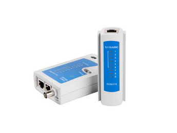 Testador de cabos universal Lanberg NT-0401. Verifica cabos de rede (RJ45), telefone (RJ11/RJ12) e Coaxial (BNC). 2 velocidades de teste. Unidade remota incluída. - NT-0401