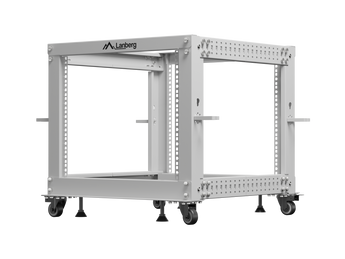 Bastidor aberto 9U (Open Rack) Lanberg OR01-6109-S. Profundidade ajustável (576-1033mm), alta carga (600kg) e 4 postes. Inclui rodas. - OR01-6109-S