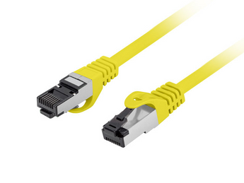 Cabo de rede Lanberg Cat. 8.1 de 50cm (Amarelo). 100% Cobre (CU), S/FTP e LSZH. Ideal para 25GbE/40GbE (2000 MHz) e identificação de redes. - PCF8-10CU-0050-Y