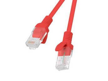 Cabo de rede Lanberg (PCU5-10CC-0050-R) de 50cm. Cat. 5e UTP (CCA) na cor Vermelha. Ideal para identificação de VLANs em bastidores. Testado (Fluke Passed). - PCU5-10CC-0050-R