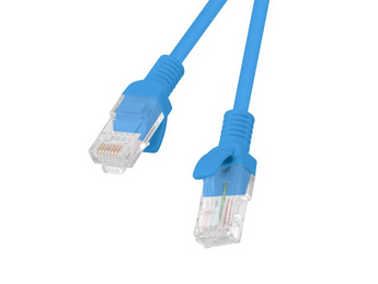Lanberg PCU6-10CC-0100-B. Cabo de rede 1m Cat.6 U/UTP. Velocidade Gigabit (250MHz). Revestimento PVC flexível. Condutores CCA. Cor Azul. - PCU6-10CC-0100-B
