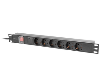 Régua de Alimentação PDU Lanberg 19" 1U, 6x tomadas Tipo F (Schuko), 16A, 4000W, com interruptor e proteção contra sobretensão. Cabo de 2m, montagem horizontal. - PDU-06F-0200-BK